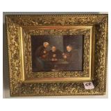 FRAMED OIL ON CANVAS OF THREE MONKS IN TAVERN