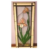 PINK AND WHITE IRISES STAINED GLASS PANEL -