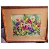 ARTIST SIGNED "PANSIES" WATERCOLOR - FRAMED
