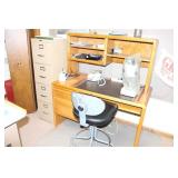 OAK COMPUTER DESK, BARSTOOL STYLE CHAIR, & 4-