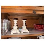(12) LOWBALL GLASSES, (2) CERAMIC CANDLE STANDS, -