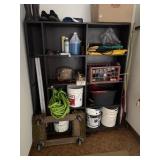 Shelf and contents, four-wheel, dolly, water,