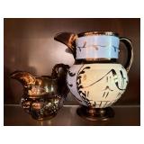 2 pc vintage Cumbow Pottery lusterware pitcher