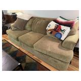 GREEN COUDUROY SOFA - 95" LONG 7x9 rug