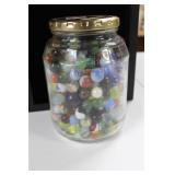 7" JAR OF VINTAGE MARBLES