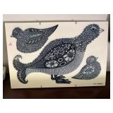 CERAMIC TILE PRINT - 3 BIRDS - BLUE & WHITE -