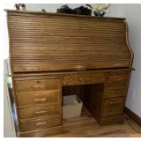AMERICAN SOLID OAK ROLL TOP COMPUTER DESK