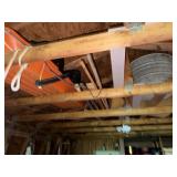 Sled, galvanized bucket, scrap wood