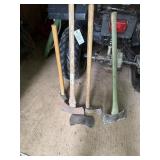 3 double bit ax heads -  two with handles