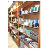 SHELVES OF PAINT, CLEANING MATERIALS, CAULK GUNS-