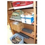 A TOTE OF MISC. WIRE, ROPE, RUGS, SHELF BRACKETS-