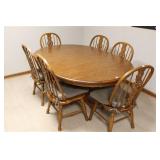 DINING TABLE W/ (6) OAK CHAIRS - (2) EXTENSION