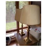 SET OF (2) BRASS CANDLESTICK LAMPS W/ PLEATED DRUM
