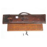 ANTIQUE CRIBBAGE BOARD IN LEATHER CASE