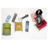 ENGINEER COMPASS, TINS, BOTTLE OPENER ETC