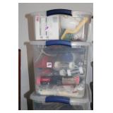 (3) PLASTIC TOTES PAINT SUPPLIES AND MORE