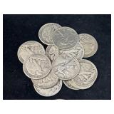 20 WALKING LIBERTY SILVER HALF DOLLARS