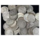 100 ASSORTED 90% SILVER HALF DOLLARS