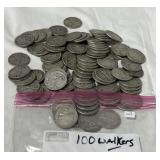 100 WALKING LIBERTY SILVER HALF DOLLARS