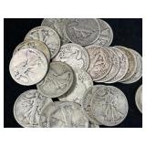 20 WALKING LIBERTY SILVER HALF DOLLARS