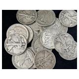 20 WALKING LIBERTY SILVER HALF DOLLARS
