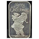 1995 MERRY CHRISTMAS 1 OZ SILVER INGOT - .999 FINE
