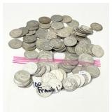 100 FRANKLIN SILVER HALF DOLLARS