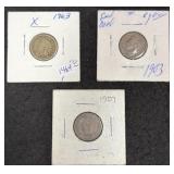 (3) INDIAN HEAD CENTS - 1863, 1903, 1907