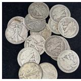 20 WALKING LIBERTY SILVER HALF DOLLARS