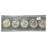 (5) 1960 - 1964 SILVER WASHINGTON QUARTER SET