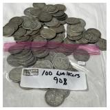 100 WALKING LIBERTY SILVER HALF DOLLARS
