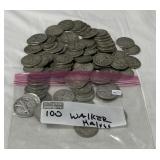 100 WALKING LIBERTY SILVER HALF DOLLARS