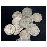 20 WALKING LIBERTY SILVER HALF DOLLARS