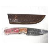 8' FIXED BLADE DAMASCUS STYLE KNIFE W/ LEATHER