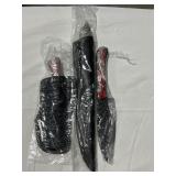 (3) NEW FIXED BLADE KNIVES WITH LEATHER SHEATHS -