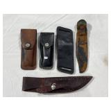 (5) LEATHER SHEATHS - (4) KNIFE SHEATHS & (1)