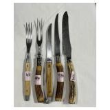 (5) UTENSILS W/ STAG HORN HANDLES - STEAK KNIVES