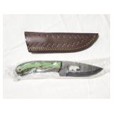 8' FIXED BLADE KNIFE - DAMASCUS STYLE - W/ BEAR