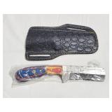 8' FIXED BLADE DAMASCUS STYLE KNIFE W/ LEATHER