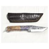 8' FIXED BLADE FILE BLADE KNIFE W/ LEATHER SHEATH