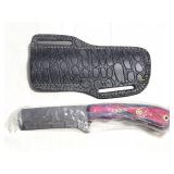 8' FIXED BLADE DAMASCUS STYLE KNIFE W/ LEATHER
