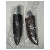 (2) NEW FIXED BLADE KNIVES WITH LEATHER SHEATHS -