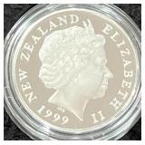 1999 NEW ZEALAND MOREPORK $5 SILVER PROOF COIN