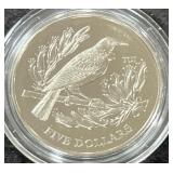 1995 NEW ZEALAND "TUI" BU $5 COIN - BOX AND COA
