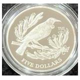 1995 NEW ZEALAND "TUI" $5 SILVER PROOF COIN -