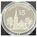 1997 CHRISTCHURCH GARDEN CITY PROOF $5 SILVER COIN