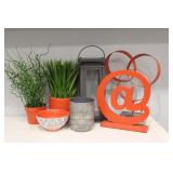Orange Themed Office Decor w/ Faux Plants