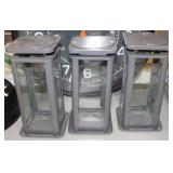 (3) Modern Gray Metal Grave Lanterns