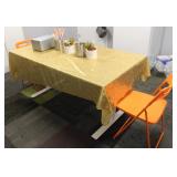 IKEA Sit/ Stand Desk w/ 2 Orange Chairs & Decor