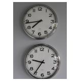 Set of 2 Silver Toned Wall Hanging Clocks